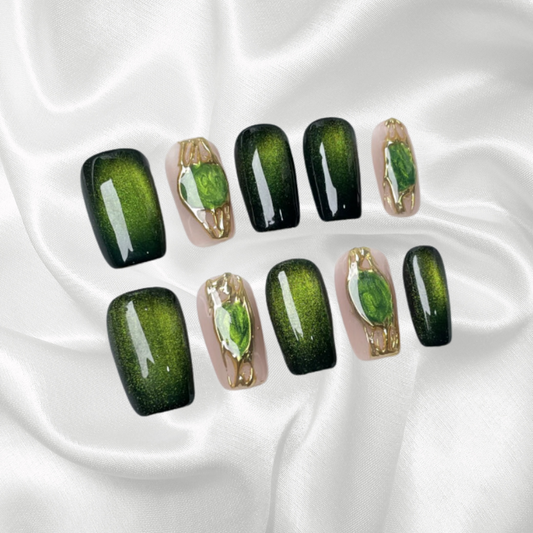 Dark Green Press On Nails