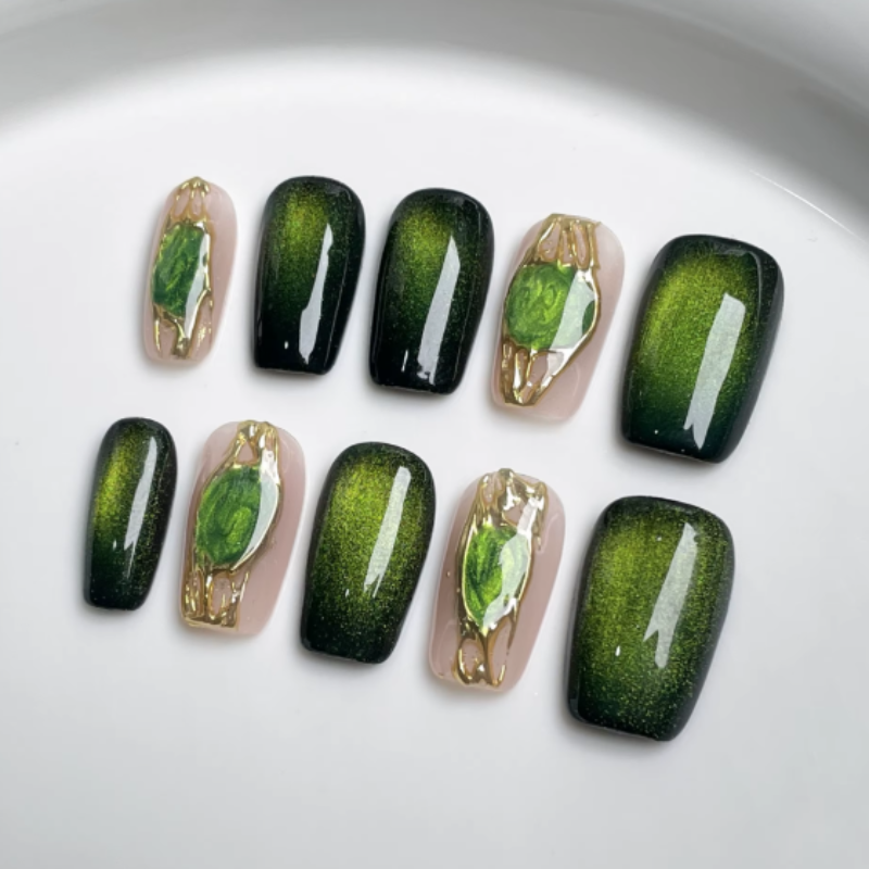 Dark Green Press On Nails