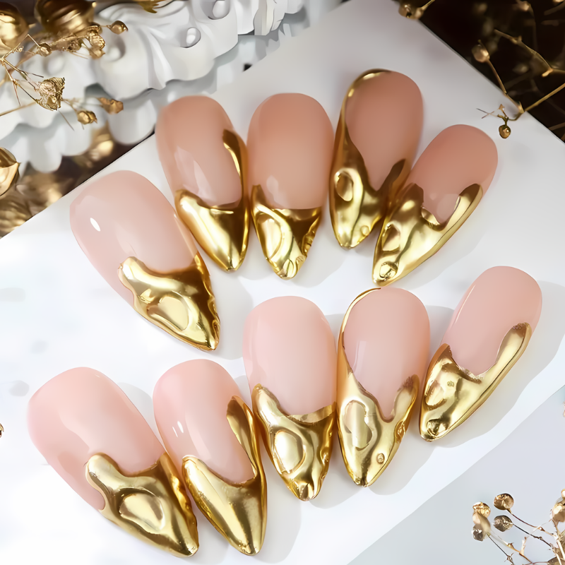 gold press on nails