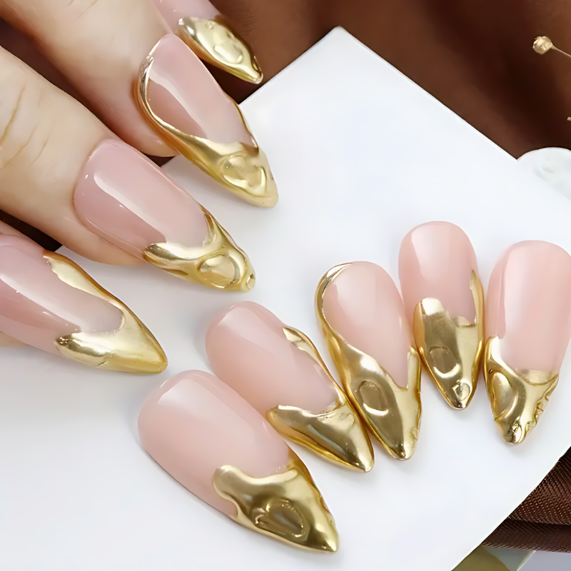 gold press on nails